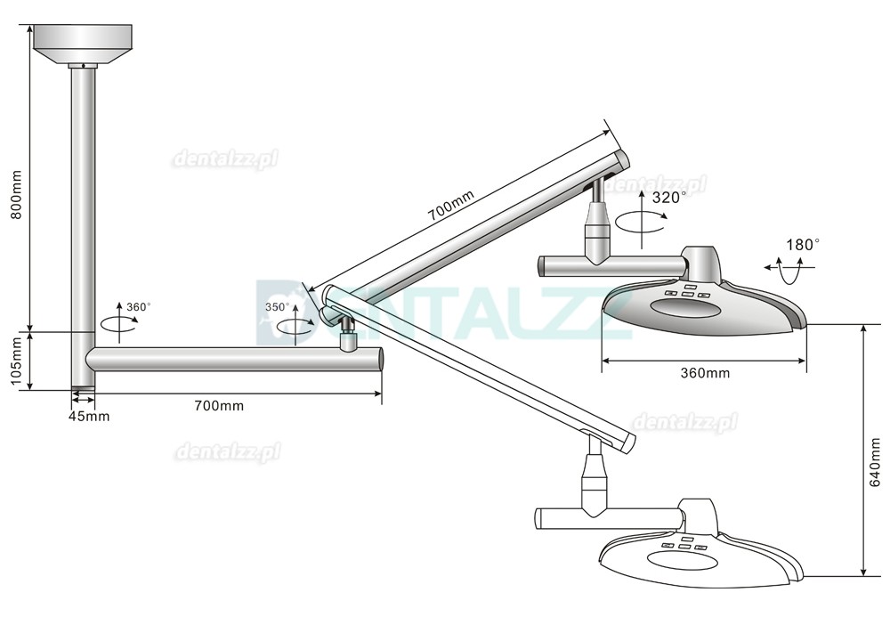 KWS KD-2012D-5 Lampa Operacyjna Stomatologiczna LED 90W Sufitowa Bezcieniowa